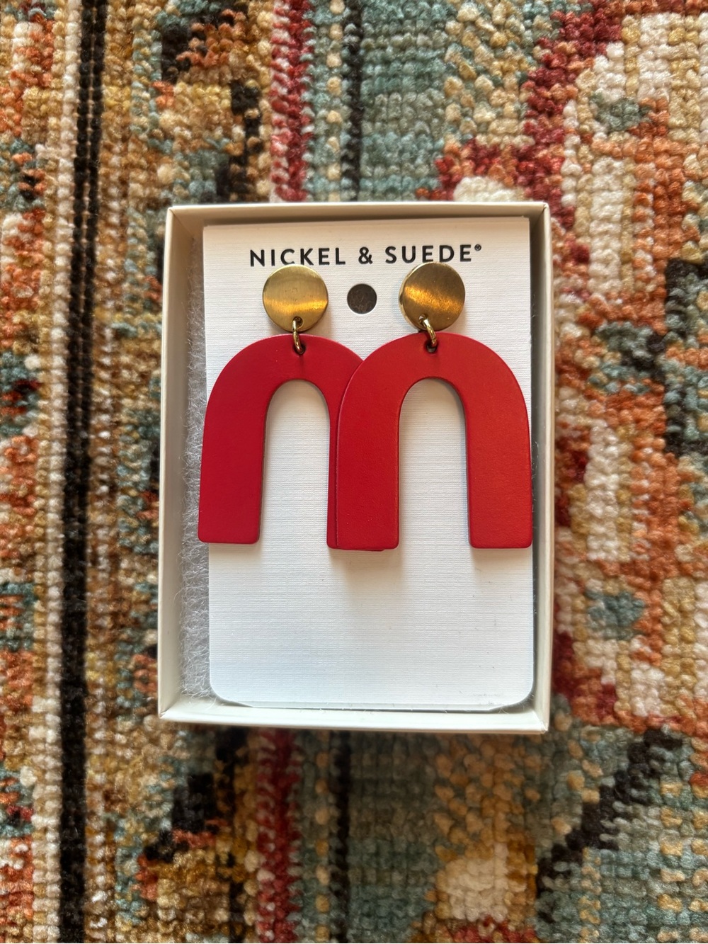 Nickel & Suede Leather Studs - Red